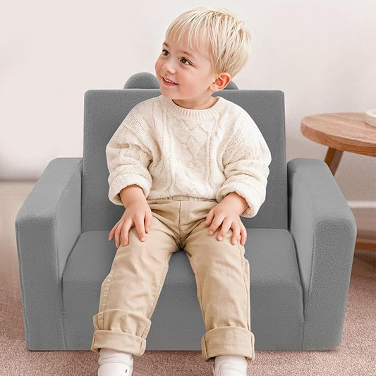 MeMoreCool Folding Toddler Chair, Cmofy Plush Fold Out Kids Couch Sofa, Convertible Kid Sofa Bed, Flip Out Baby Recliner for Toddlers 1-3 Girls Boys