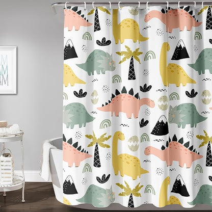 AILONEN Dinosaur Shower Curtain for Kids Boys Girls, Cute Kawaii Dinosaur Bathroom Curtain,Tropic Tree Leaves Printed Bath Curtain 72" W*78" H Polyester Waterproof Bathroom Curtain with 12 Hooks