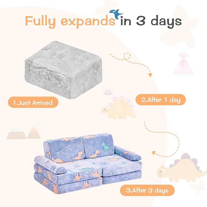 Modular Kids Play Couch,Toddler Couch Kids Sofa,Child Sectional Sofa,Bedroom and Playroom Furniture for Toddlers,Convertible Foam and Floor Cushion for Boys and Girls,Glow in The Dark,Dinosaur