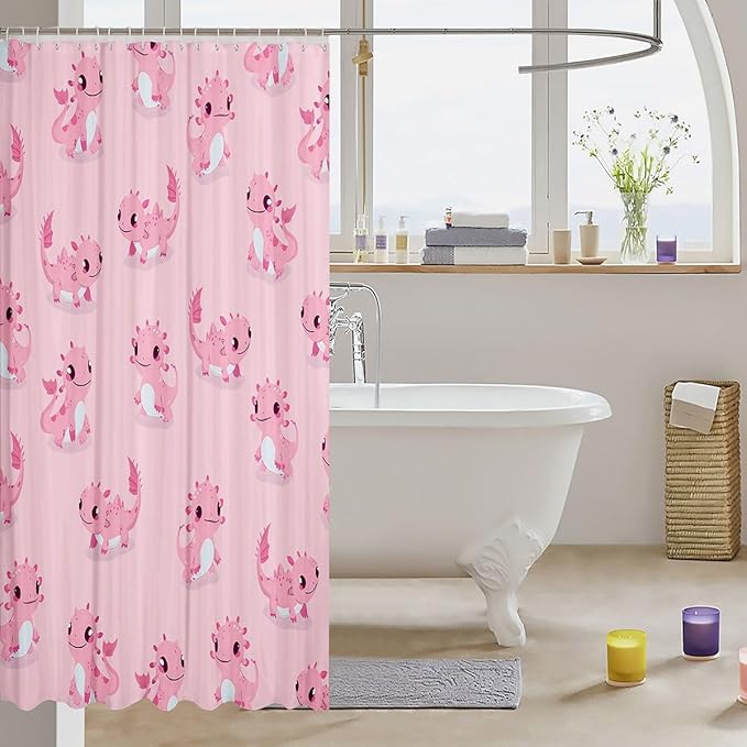 Feelyou Axolotl Bathroom Shower Curtain Set Cute Axolotl Shower Curtain Cartoon Axolotl Bath Curtain for Kids Boys Girls Cartoon Salamander Kids Bathroom Accessories 72"x84"