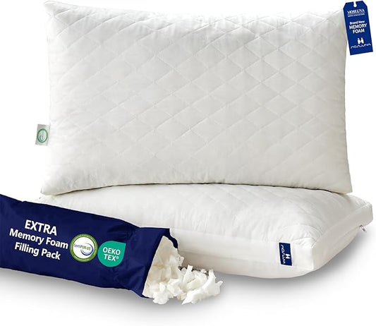 Memory Foam Pillows Standard Size Set of 2, Gusseted Bed Pillow for Sleeping, 2 Pack Adjustable Pillow for Side, Back or Stomach Sleepers (20 x 26 in, White)