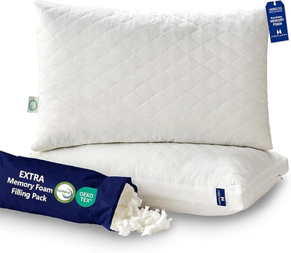 Memory Foam Pillows Queen Size Set of 2，Adjustable Gusseted Bed Pillow for Sleeping，2 Pack Soft Pillows for Side, Back or Stomach Sleepers (20 x 30 in, White)