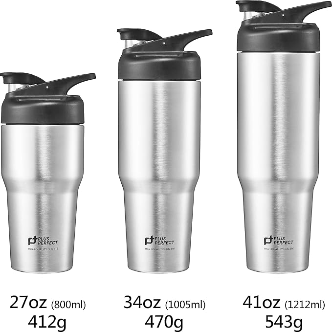27 OZ 316 Stainless Steel Vacuum Insulated Travel Mug With Leak Proof Flip For Both Straw & Spout, Double Walled Seamless to Keep Hot And Cold, Sliver