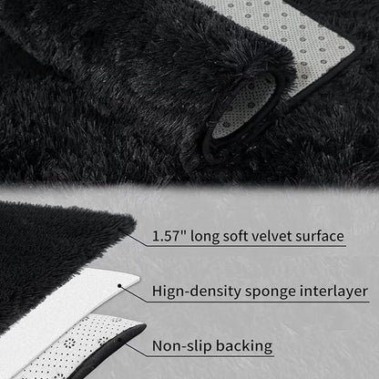 Fluffy Shaggy Area Rug 6x9 for Living Room, Solid Soft Plush Carpet Indoor Modern Thick Fur Rug, Anti-Slip Luxury Shag Rug for Bedroom Nursery Boys Room Office Classroom Dorm, Black