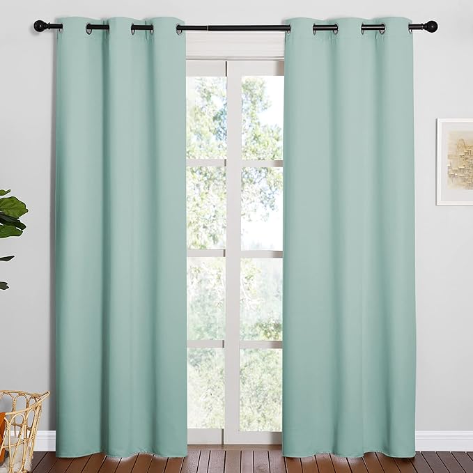 NICETOWN Thermal Insulated Solid Grommet Blackout Curtains/Drape for Living Room (Aqua, 1 Pair, 42 by 84-Inch)
