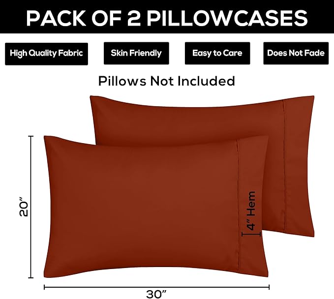 Utopia Bedding Queen Pillow Cases - 2 Pack - Envelope Closure - Soft Brushed Microfiber Fabric - Shrinkage and Fade Resistant Pillow Covers 20 X 30 Inches (Queen, Orange)