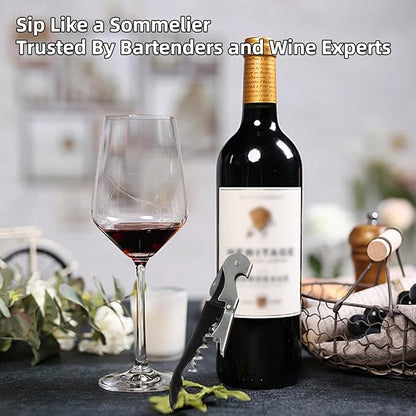Wine opener,Foldable Server Wine Key，Chef Craft Select Waiters Corkscrew with Foil Cutter and Bottle Opener, Sturdy Stainless-Steel Screw, Stainless Steel/Black.