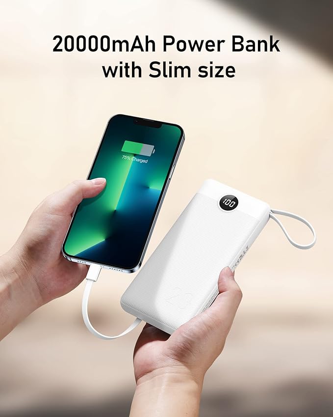 VEEKTOMX Portable Charger with Built-in Cables, 20000mAh Power Bank for iPhone, Fast Charging USB C Battery Pack, Travel Essentials Powerbank Compatible with iPhone 15/14/13, Samsung, Android, etc