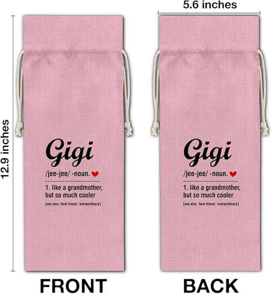HOIJAUMAI Gigi Gifts for Grandma, Grandma Gift From Granddaughter Grandson, Grandma Wine Bag Gigi Definition Wine Gift Bags (Pink)