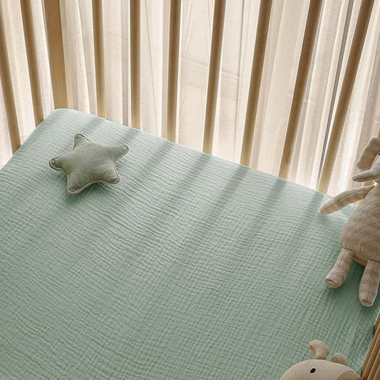 Muslin Crib Sheets, 2pk Neutral Fitted Baby Toddler Bed Sheets for Standard Crib Mattress & Toddler Bed Mattress, 28 x 52 inches, Green Leaves