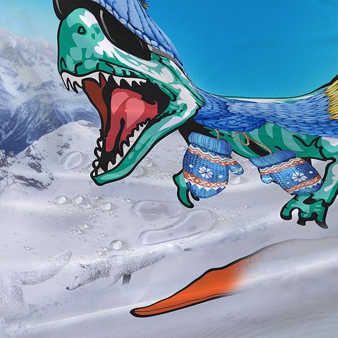 AILONEN Dinosaur Shower Curtain for Boys,Snow Wolf Shower Curtain, 72" W*96" H Waterproof Dino and Wolf Animals Themed Decor Bathroom with Grommets and Hooks