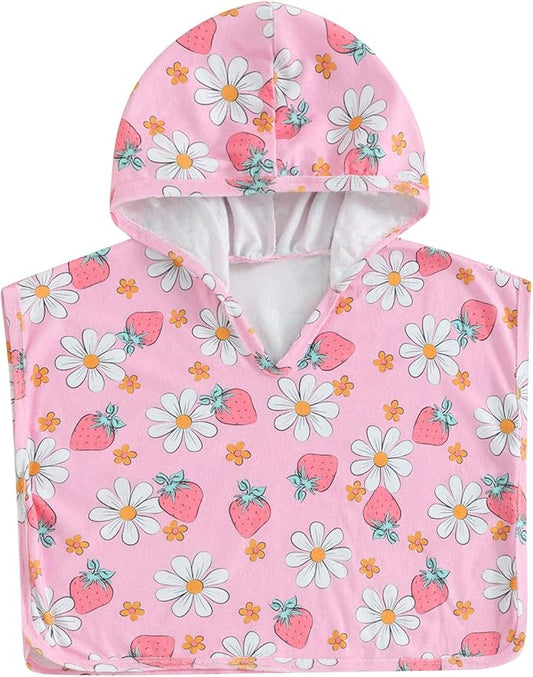 Toddler Beach Towel with Hood Kids Waffle Swim Cover Up Bath Towel Surf Poncho Boys Girls Hooded Beach Towel (Pink, 12-18 Months)