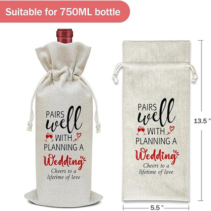 Engagement Wine Bag, Engagement Gift for Couples Friends Coworkers Sister Bestie, Bridal Shower Wine Gift Bag, Party Favor Wine Champagne Gift Bag With Drawstring -20