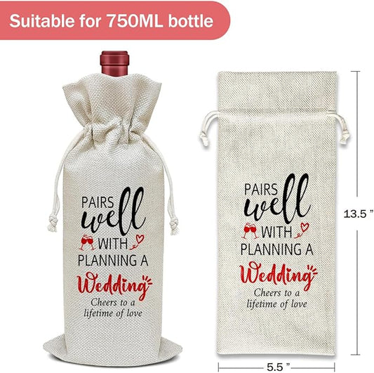 Engagement Wine Bag, Engagement Gift for Couples Friends Coworkers Sister Bestie, Bridal Shower Wine Gift Bag, Party Favor Wine Champagne Gift Bag With Drawstring -20