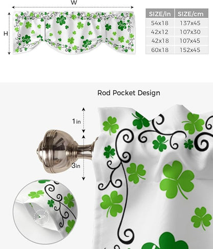 St. Patrick's Day Blackout Tie Up Valance Curtains for Kitchen Windows Green Shamrock Irish Clover Window Toppers Balloon Shades for Living Room/Bathroom/Bedroom,1 Panel, 60" X 18" Spring Holiday