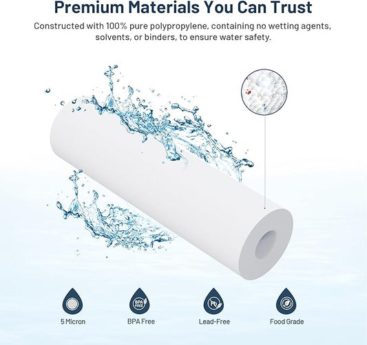 Whole House Water Filter Cartridge Replacement for Well Water, 5 Micron Water Filter 10 x 2.5 Melt Blown PP Sediment Water Filter Compatible with AP110, WHKF-GD05, CFS110, P5, WFPFC5002-6 Pack