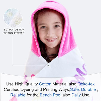 VOOVA & MOVAS Kids Towels with Hood Age 3-10, Soft | Thick | 100% Cotton | Absorbent | Large Wrap| Cover Up, Perfect for Beach, Pool, Bath, Swim, White Magic Unicorn