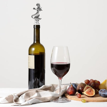 Homestia Wine Bottle Stoppers for Glass Bottles, Mermaid Bottle Stopper Reusable Wine Corks Wine Tool, Zinc-Alloy Silicone Wine Stoppers, Wine Toppers with Decors
