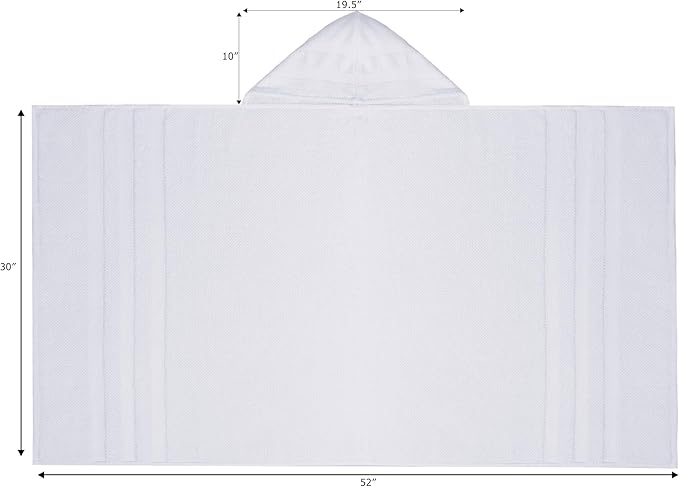 Hooded Bath Towel Wrap - 100% Cotton Popcorn Large Oversized Hooded Kids Towel - Toddler Shower Pool Beach Towel -600 GSM- Soft Absorbent Quick Dry Easy Care Gift - 30x52 inches - White