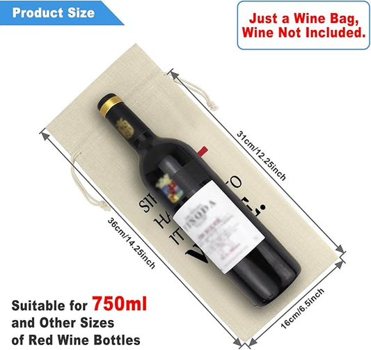Reusable Wine Bag Wine Themed Bag Gift Burlap Wine Gift Bags with Drawstrings Christmas Weddings Birthday Party Candlelight Dinner Decoration Wine Bottle Bag Housewarming Valentine's Day for Women Men