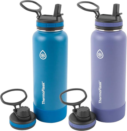 ThermoFlask 40 oz Double Wall Vacuum Insulated Stainless Steel 2-Pack of Water Bottles, Superior Blue/Mauve