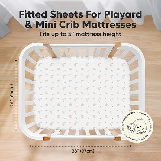 Pack and Play Sheets Fitted, 2-Pack Mini Crib Sheets - Pack N Play Sheets, Organic Fitted Crib Sheet for Pack and Play Mattress, Playard Baby Crib Sheets,Crib Sheets Neutral for Boys (Nibbles/Bruce)