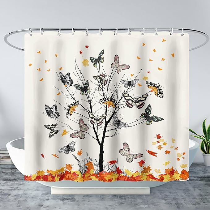 AILONEN Butterfly Shower Curtain,Vintage Colorful Butterflies Art Bath Curtain Minimalist Bathroom Curtain 60" W*72" H Polyester Waterproof Bathroom Curtain with 12 Hooks