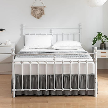 Bed Skirt Full Size Ruffled Bed Skirts with Split Corners, 16 Inch Drop Dust Ruffle Bed Skirt with Platform, Gray, Full - 16" Drop