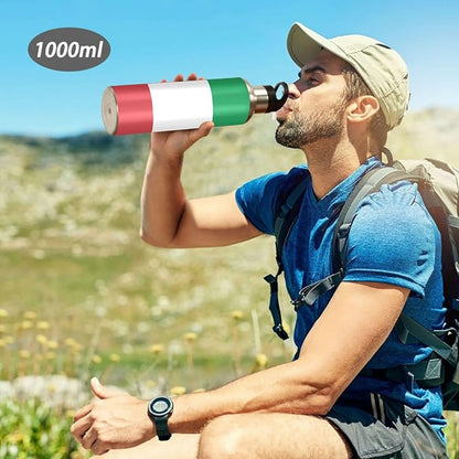 Italian Flag Sports Water Bottle, Double Wall Vacuum Insulated Stainless Steel Water Bottle with Straw Keeps Hot and Cold, Bike Running Sports Travel Gym 20oz