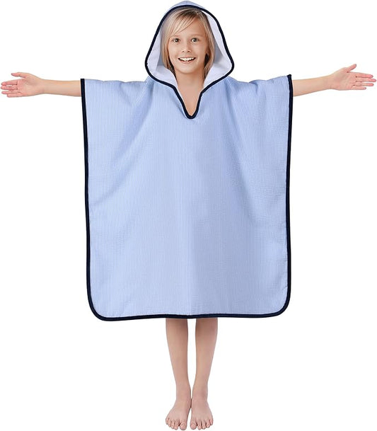 Hooded Towels for Kids,Toddler Bath Towel Swim Cover Up for Ages 3-10 Girls Boys Pool Towels Soft Thick 30"x30" Microfiber Poncho Towel（Blue）