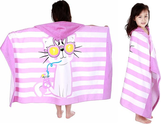 Kids Hooded Beach Bath Towel, Baby Surf Poncho Toddlers Soft Real Cotton Wrap Hooded Towels for Kids Boy Girl