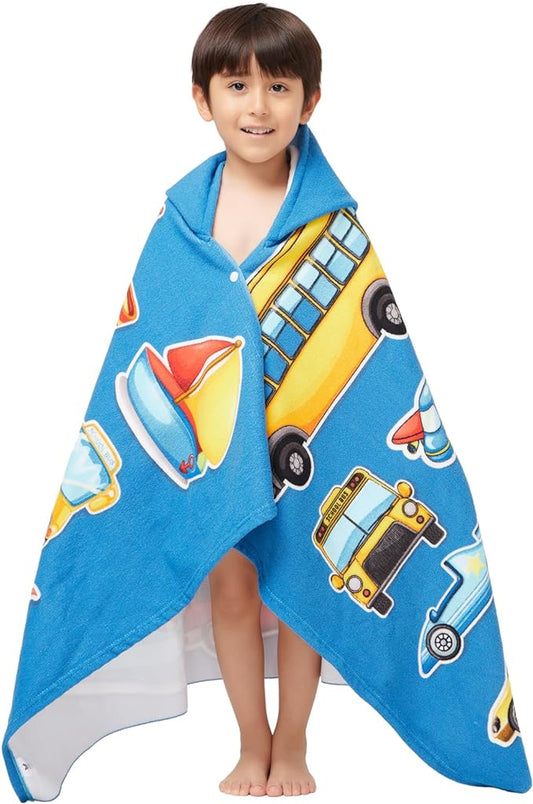 Hooded Towel for Toddlers 2-10 Years Boys Girls Kids Bath Pool Beach Towel Wrap Soft Absorbent Beach Poncho（Cars）