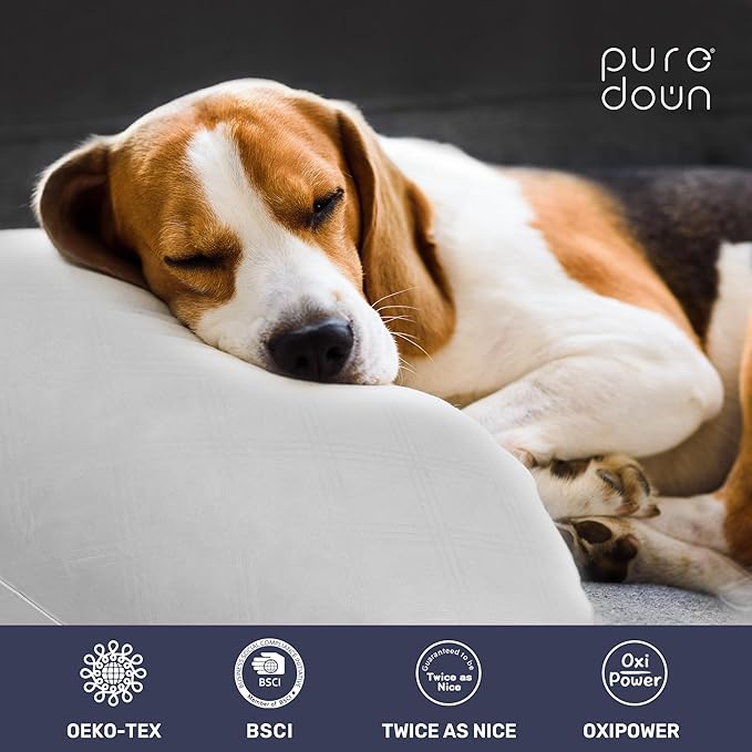 puredown® Soft Bed Pillows for Sleeping, Goose Feather Down Pillows Hotel Collection Standard Size of 2, Geometric Pattern Embossing Pillows for Back Stomach Side Sleepers (20 x 26, 2 Pack)