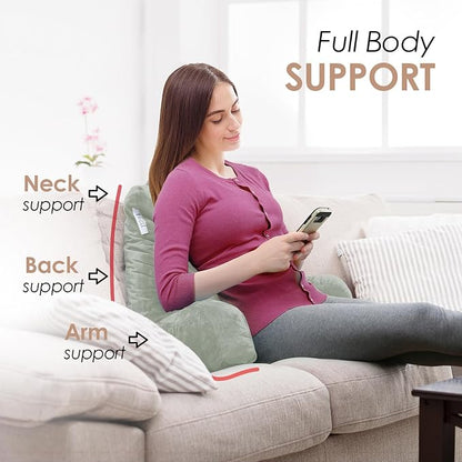 Nestl Reading Pillow Standard Bed Pillow, Back Pillow for Sitting in Bed Shredded Memory Foam Chair Pillow Reading & Bed Rest Pillows Sage Green Back Pillow for Bed, Bed Chair Arm Pillow with Pockets