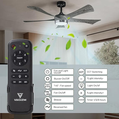Ceiling Fan With Light Remote: 52 Inch Modern Bedroom Fans with Dimmable Tri-Color Temperatures LED - Water Transfer Printing 5 Blades