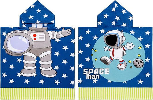 Kids Astronaut Hooded Beach Towel Boys Cute Poncho Pool Towels with Hood 24*47 in Soft Microfiber Swim Cover-ups for Kids Ages 3-10 Thick Absorbent Cotton Hooded Bath Towels Wrap Bathrobe
