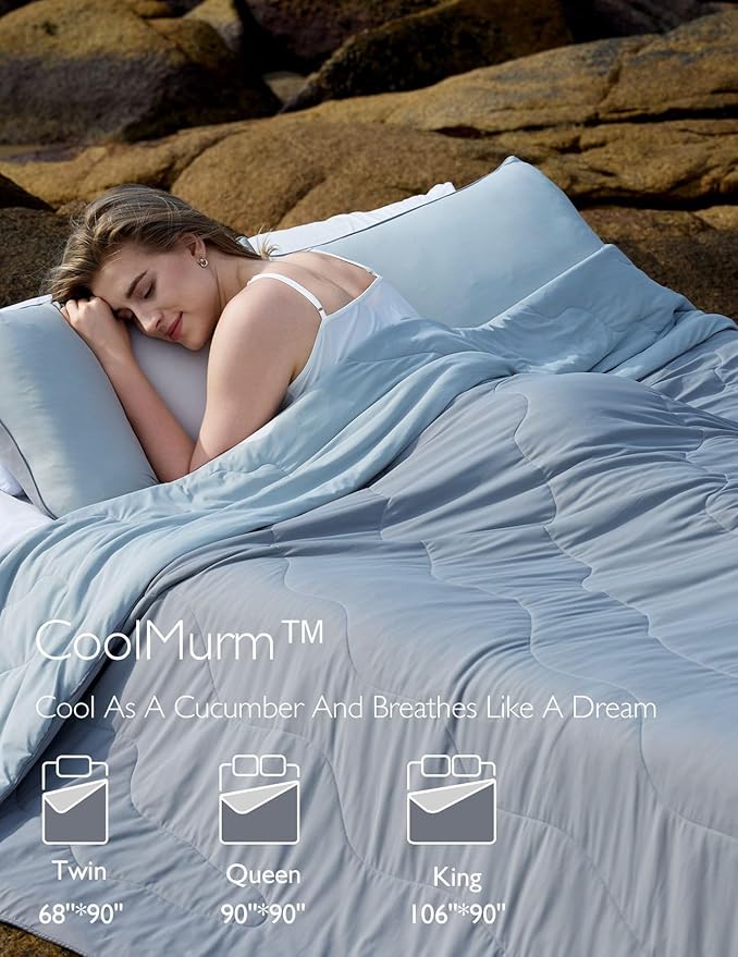 Momcozy Life CoolMurm Cooling Comforter for Hot Sleepers, Full/Queen 90"x90" Pregnancy Cooling Blanket, All-Season Lightweight Soft Breathable Cooling Quilt Duvet, Stay Cool All Night, Deep Light Grey