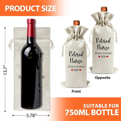 Retired Nurse Gift Wine Bag, Retired Nurse Officially Discharged 2024, Retirement Party Gift or Decoration, Nurse Day Nurse Week Gift For Coworker Mother, Reusable Linen Wine Bag