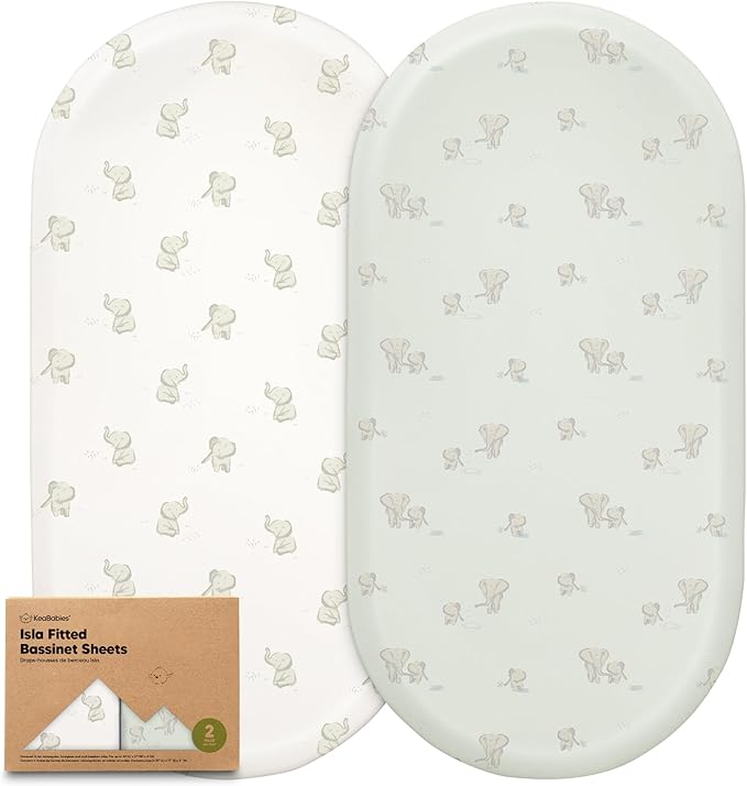 2-Pack Baby Bassinet Sheets Girl, Boy - Viscose Derived from Bamboo Fitted Bassinet Sheets Compatible with Halo Bassinest Swivel Sleeper, Baby Delight, Graco Bedside Bassinet Mattress Sheet (Elly)