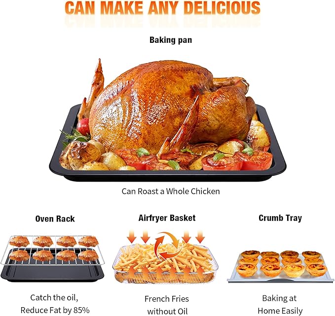 Geek Chef Air Fryer Oven 26 QT, Big Air Fryer, Toast Oven with Bake, Roast, Pizza, Convection Oven, Easy to Use & Clean, 6 Slice Toast, Stainless Steel