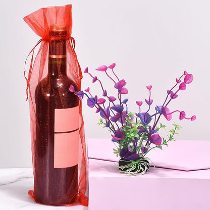 uxcell Organza Wine Bags, 12PCS 14.5 x 5.5 In Pink Sheer Mesh Organza Wine Wrapping Bags With Drawstring Wine Gift Pouches for Bottle Birthday, Wedding Party
