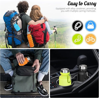 Nefeeko Collapsible Water Bottle, Reuseable BPA Free Silicone Foldable Water Bottles for Travel Gym Camping Hiking, Portable Leak Proof Sports Water Bottle with Carabiner