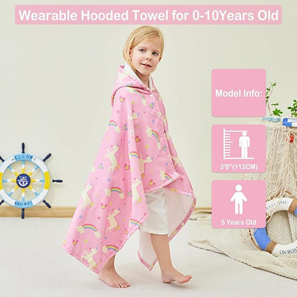 Kids Bath Hooded Towels, Kids Beach Towel for Boys Girls Super Soft and Absorbent, Beach | Pool | Bath | Swim Towels for Baby Kids Ages 0-8, 30X50 in, Unicorn