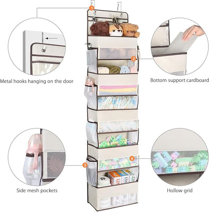 Univivi Over The Door Organizer, Wall Mount Hanging Organizer Hanging Door Organizer with 5 Large Compartments 2 Small PVC Pockets and 8 Mesh Side Pockets for Cosmetics, Toys and Sundries (Beige)