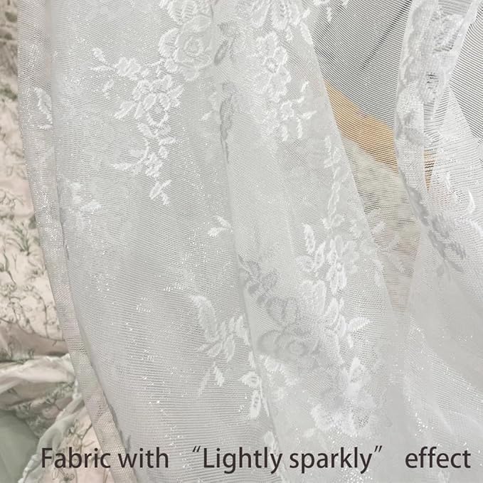 Elegant Lace Princess 4 Corner Post Mosquito Net Romantic for Girls Women Bed Curtain Canopy for Adult Wedding Bedroom Kids Rooms Decoration (Type3-Beige-White, King)