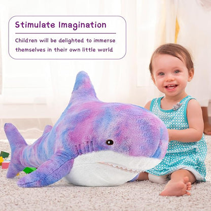 MorisMos Giant Shark Stuffed Animal, Chubby Shark Pillow Baby Shark Plush Toy Shark Toys Cute Stuffed Shark Plush Big Shark Plush Pillow for Kids, Purple, 32in