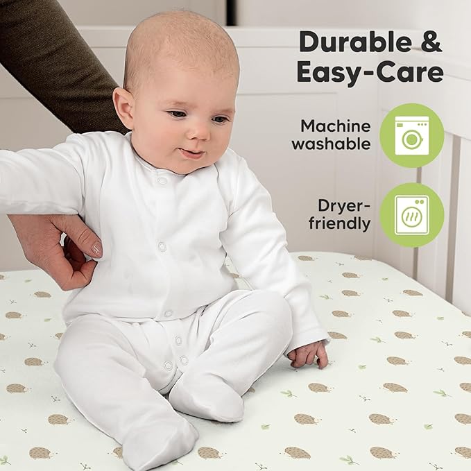 2-Pack Organic Crib Sheets for Boys, Girls - Jersey Fitted Crib Sheet, Baby Crib Sheets Neutral, Crib Mattress Sheet, Cotton Crib Sheets, Breathable Crib Sheet, Baby Mattress Sheets (Nibbles/Bruce)