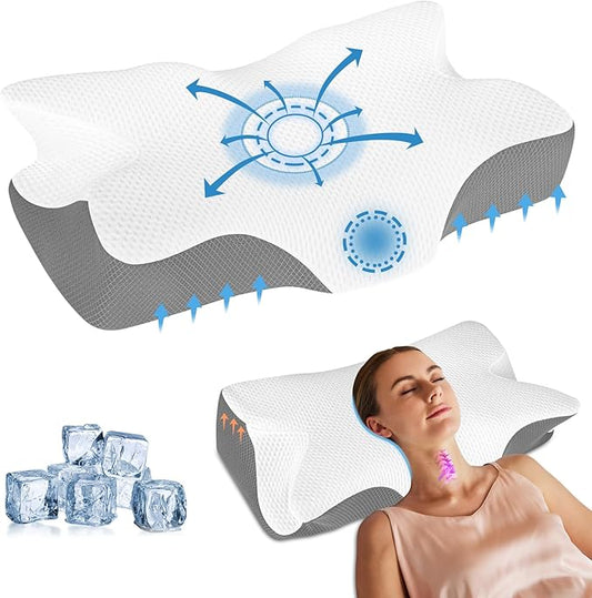 Anvo Ergonomic Pillows for Pain Relief Sleeping - Cervical Pillow for Neck Pain Relief - Memory Foam Pillows for Neck and Shoulder Pain - Neck Pillow for Side Back & Stomach Sleeper - Ivory Soft