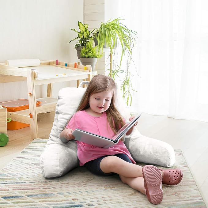 Nestl Reading Pillow Standard Bed Pillow, Back Pillow for Sitting in Bed Shredded Memory Foam Chair Pillow, Reading & Bed Rest Pillows White Back Pillow for Bed, Bed Chair Arm Pillow with Pockets