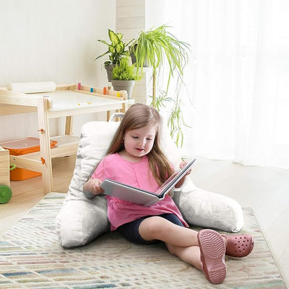 Nestl Reading Pillow Standard Bed Pillow, Back Pillow for Sitting in Bed Shredded Memory Foam Chair Pillow, Reading & Bed Rest Pillows White Back Pillow for Bed, Bed Chair Arm Pillow with Pockets
